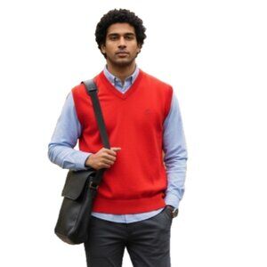 IZOD Men's Sweater Vest Sz M Rusty Red V-Neck Stretch Pullover Sleeveless